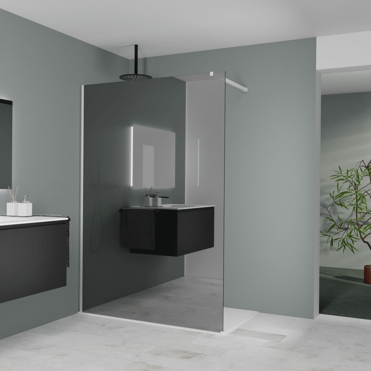 Balmani Modular Walk-In Dusche: 140 x 200 cm, Reflex-Spiegelglas, Profil Weiß matt