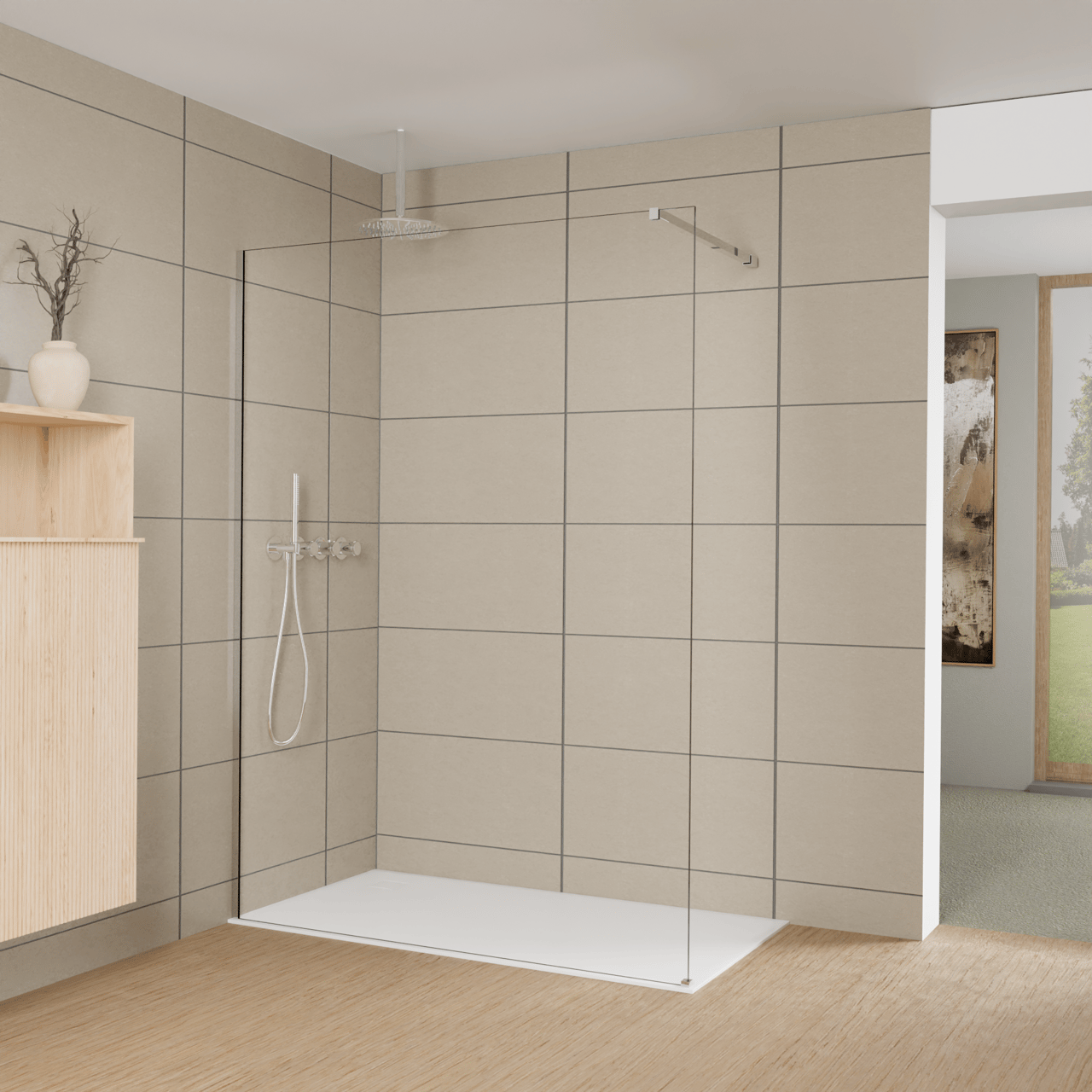 Balmani Modular inloopdouche: 150 x 200 cm, Helder glas met coating, Hoogglans chroom profielen