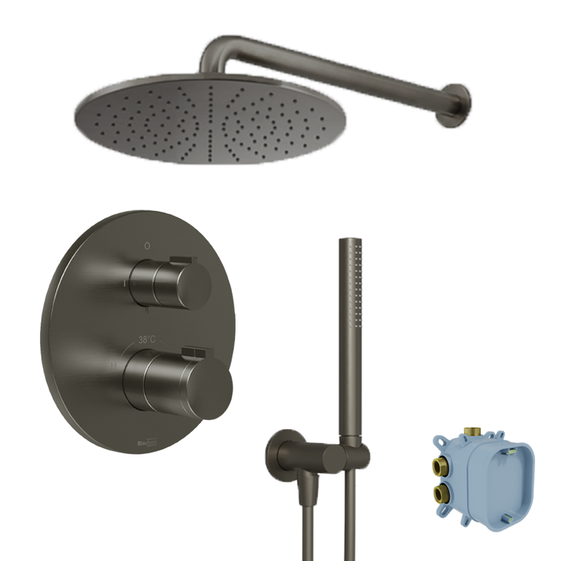 Blaufoss Smartbox Round Duschsystem: Unterputz, inkl. Thermostat-Duscharmatur, Brushed Gunmetal