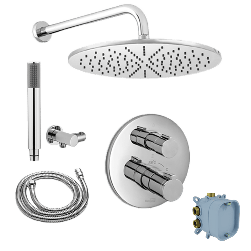 Blaufoss Smartbox Round thermostatische inbouw regendoucheset met ronde regendouchekop 30 cm Glanzend Chroom