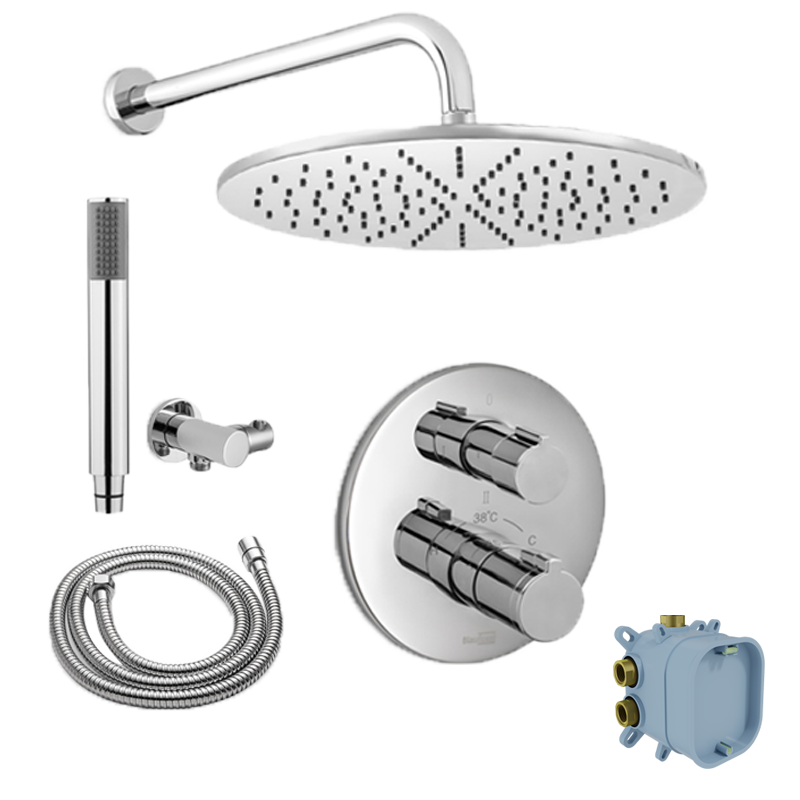 Blaufoss Smartbox Round thermostatische inbouw regendoucheset met ronde regendouchekop 30 cm Glanzend Chroom