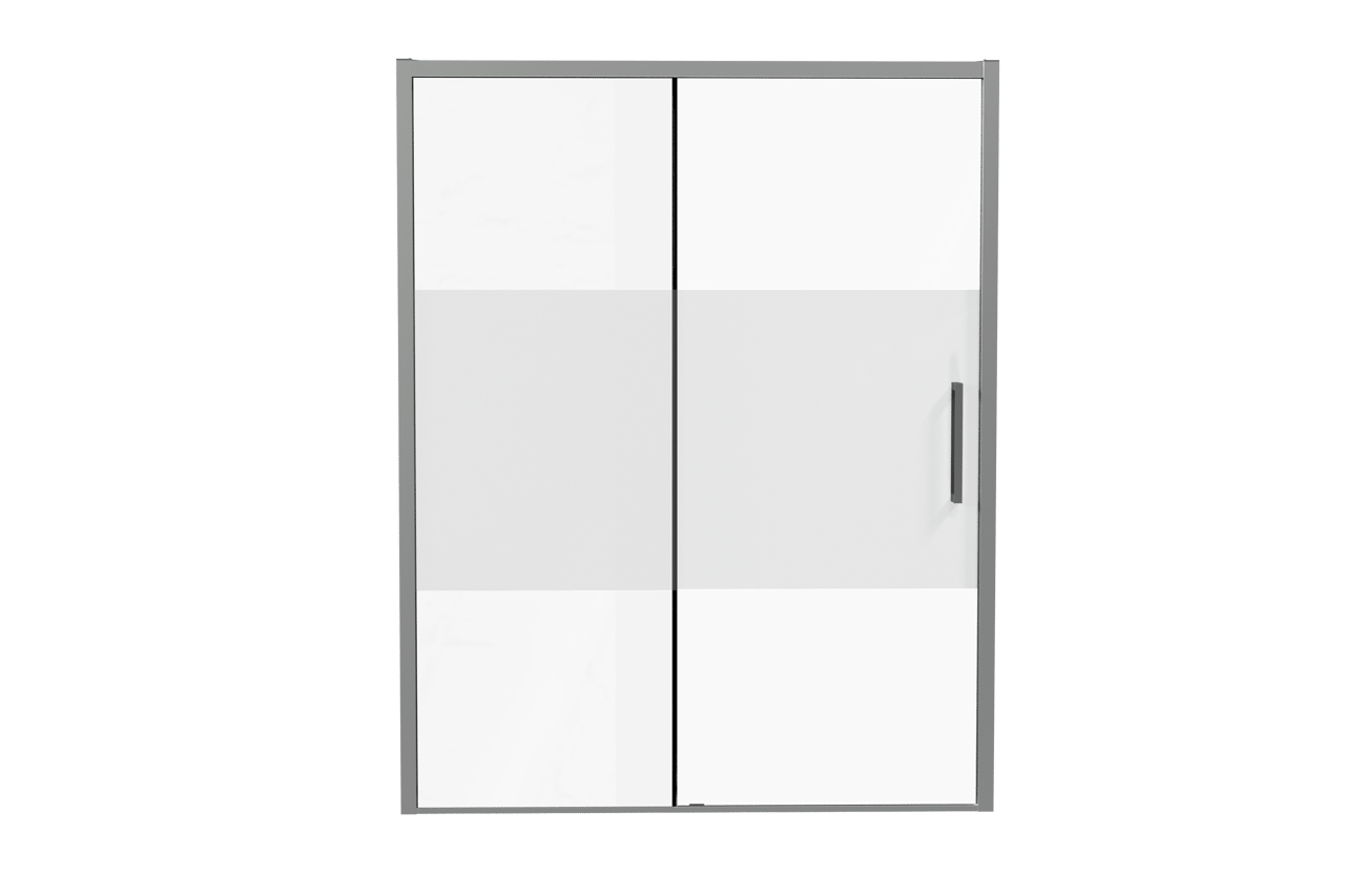 Luca Varess Senses Duschtür: Schiebetür, Links, 160 x 200 cm, Klarglas mit mattiertem Streifen, Chrom Profil, glänzend
