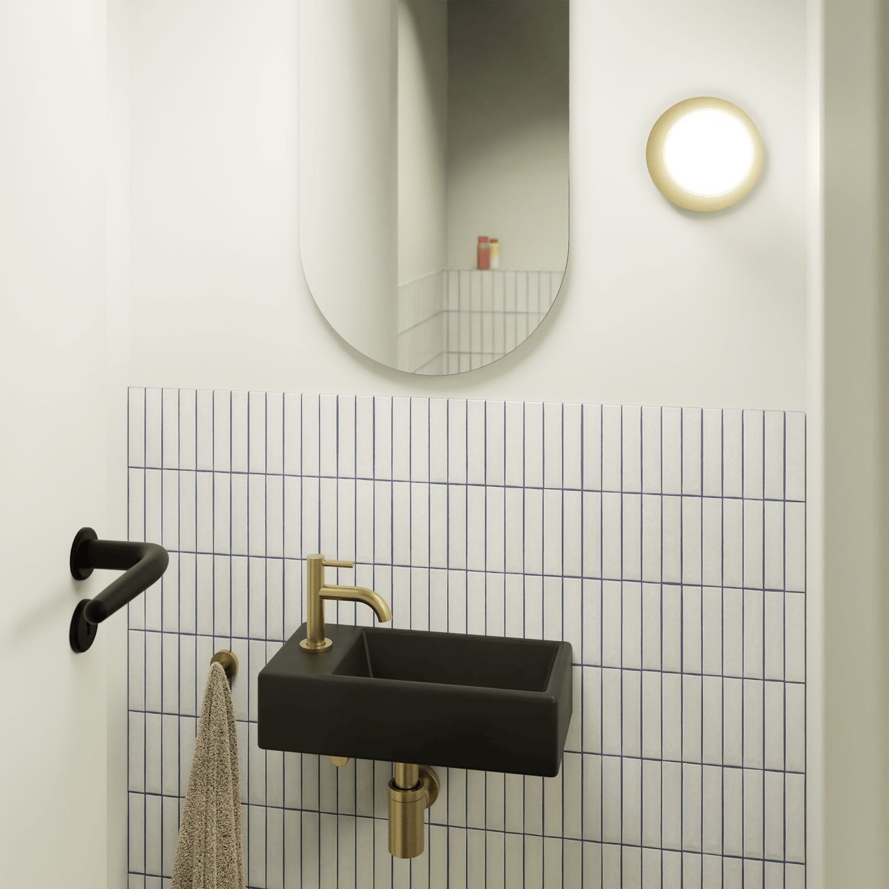 Luca Varess Cubic midi fonteintje Mat Zwart Porselein 40,5x20cm links