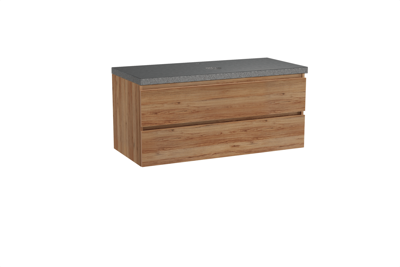 Balmani Lucida meuble salle de bains suspendu 120 x 55 cm teck avec Rock tablette simple en granit noir