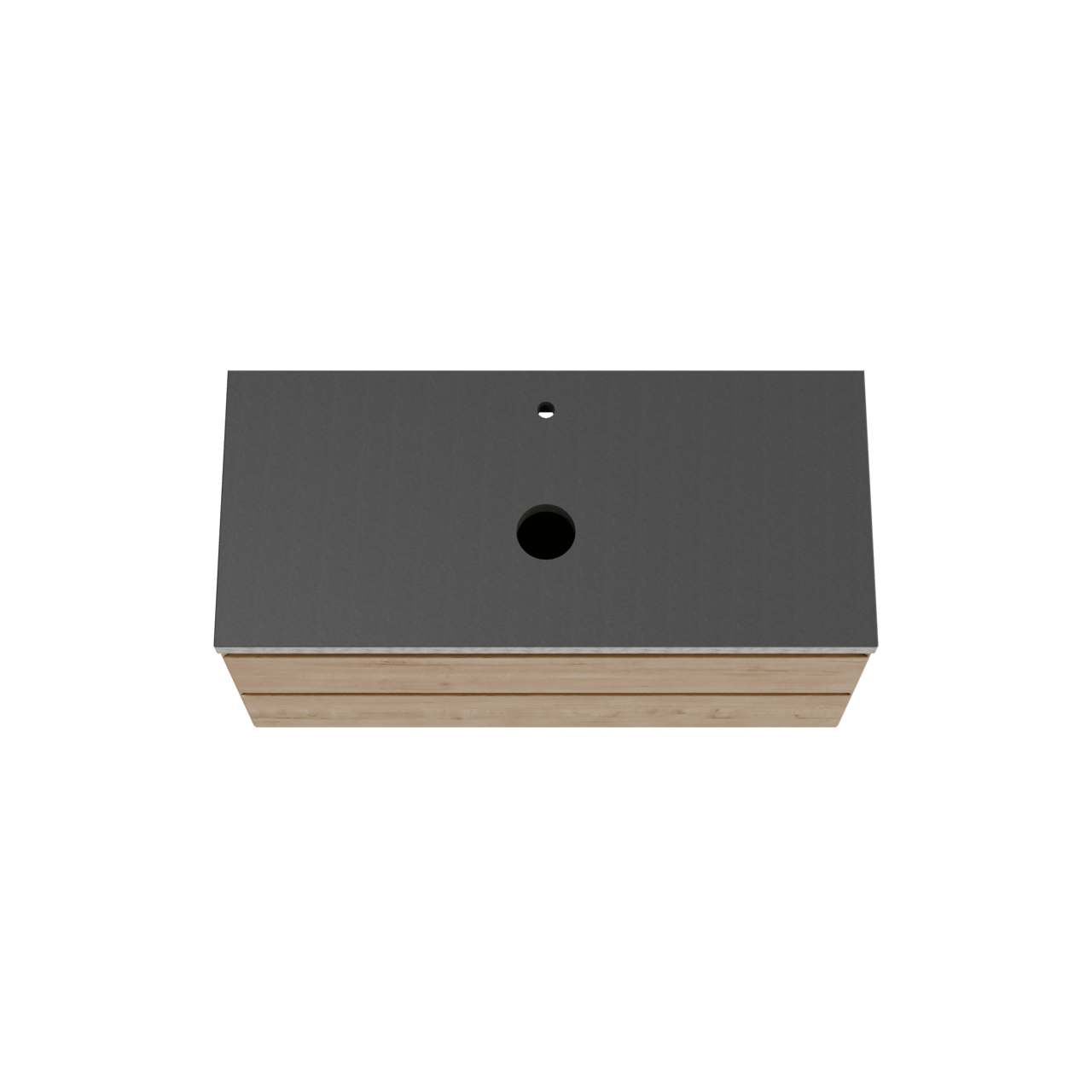 Balmani Mitra hängendes Möbelstück Set: 120 x 55 cm, Rohe Eiche, mit Rock Einzel Waschtischplatte, Schwarzes Granit