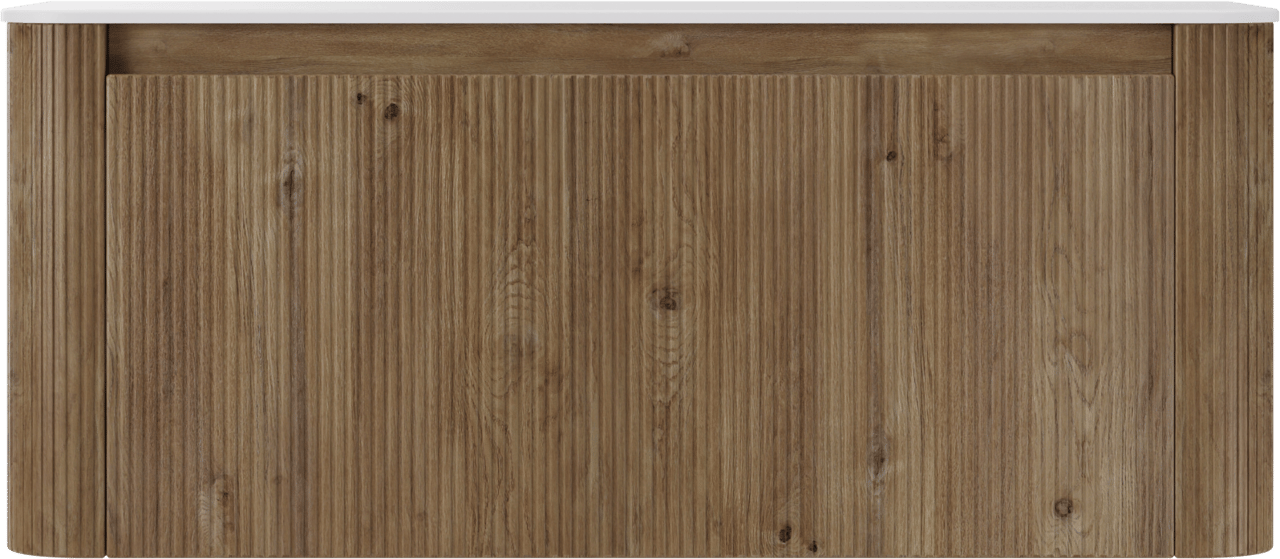 Storke Soft meuble salle de bains suspendu 120 x 46 cm chêne brut avec Tavola Soft tablette simple ou double vasque en Solid Surface blanc mat, Nervure droite symétrique verticale