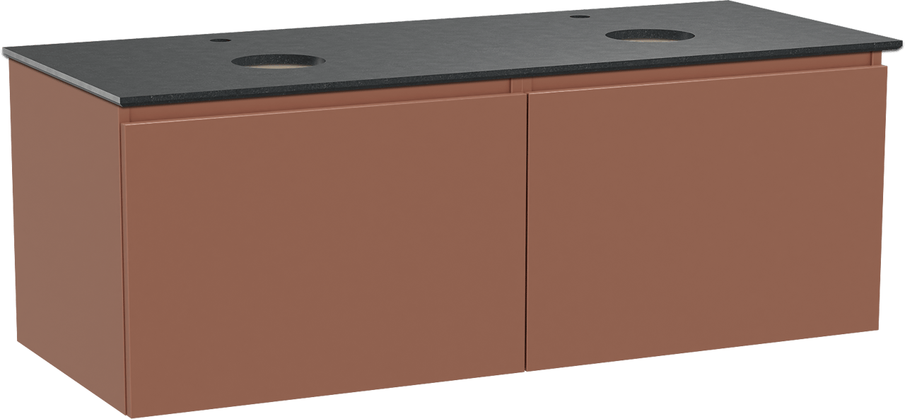 Balmani Sfera zwevend badmeubel 135 x 55 cm cotto met Facetta dubbel wastafelblad in zwart graniet