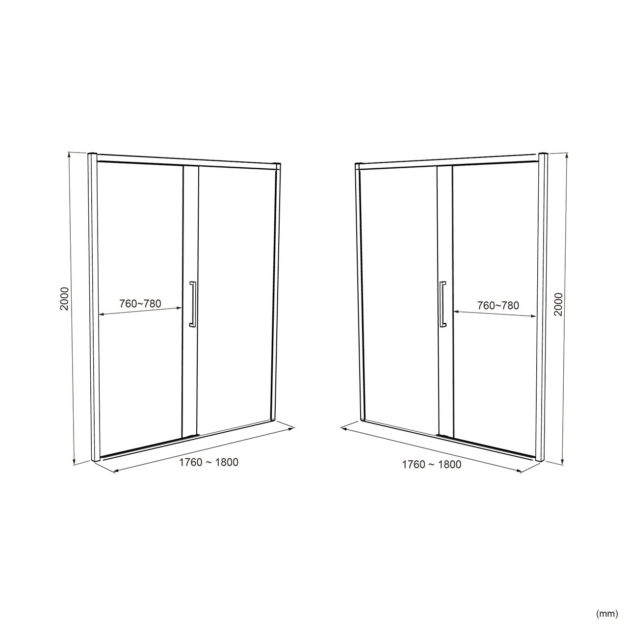 Luca Varess Senses Duschtür: Schiebetür, 180 x 200 cm, Klarglas, Schwarzes Profil, matt
