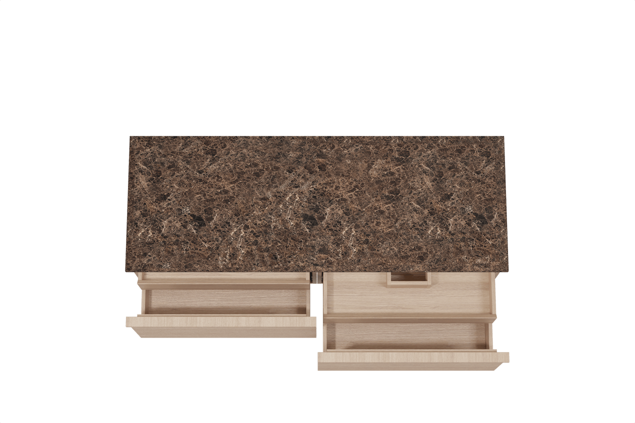 Balmani Forma zwevend badkamermeubel 150 x 55 cm natuur eik met Stretto enkel of dubbel tablet in marmer dark emperador, Horizontale symmetrische rechte ribbel