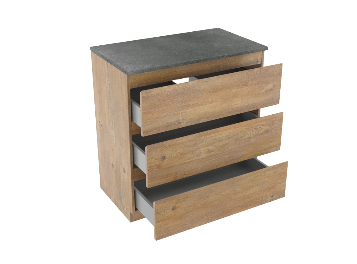 Linie Lado staand badkamermeubel 80 x 46 cm natuur eik met Lado enkel tablet in melamine leisteen grijs