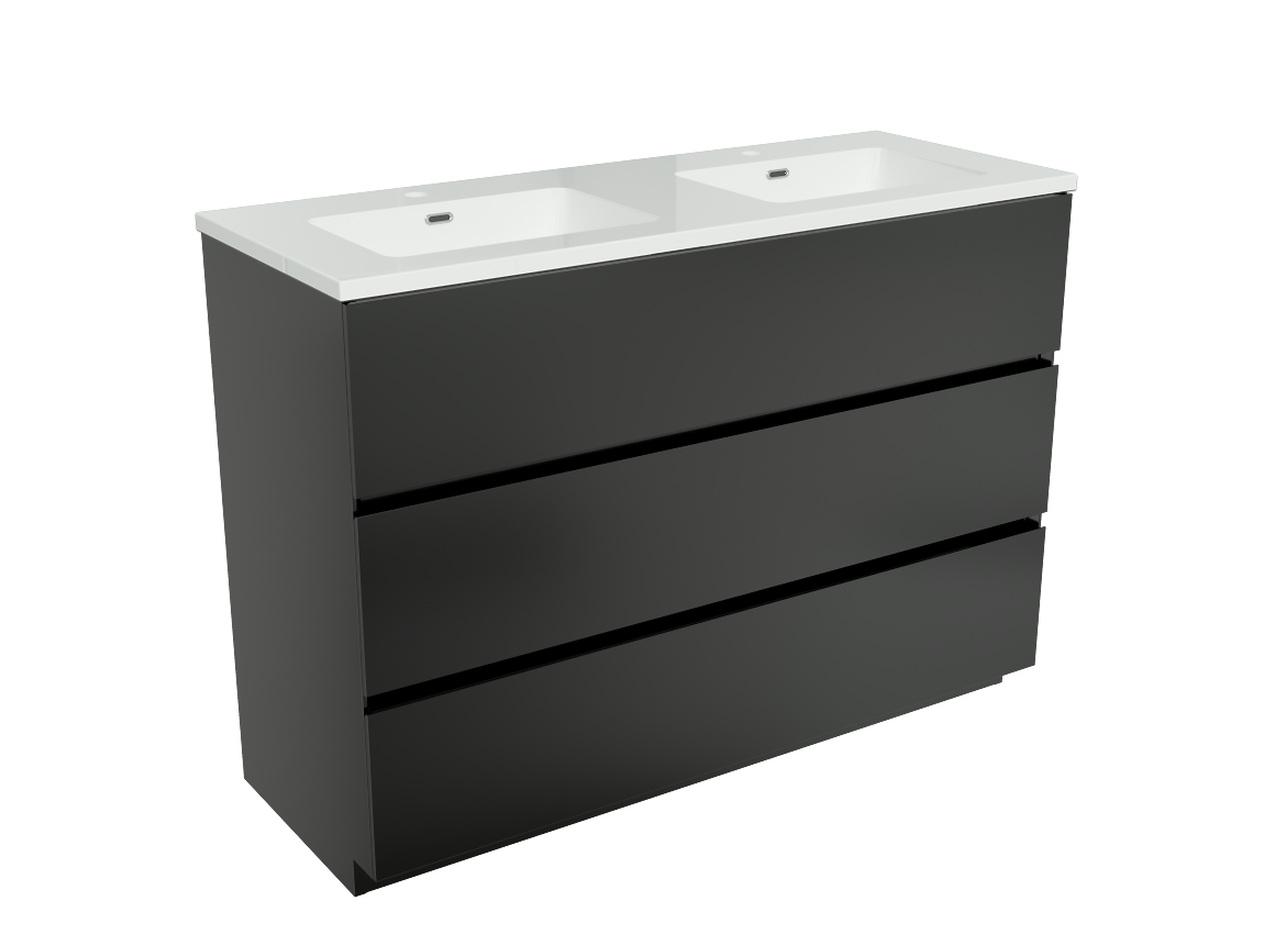 Storke Edge meuble salle de bains à poser 120 x 46 cm noir mat avec Diva double vasque en marbre composite blanc brillant