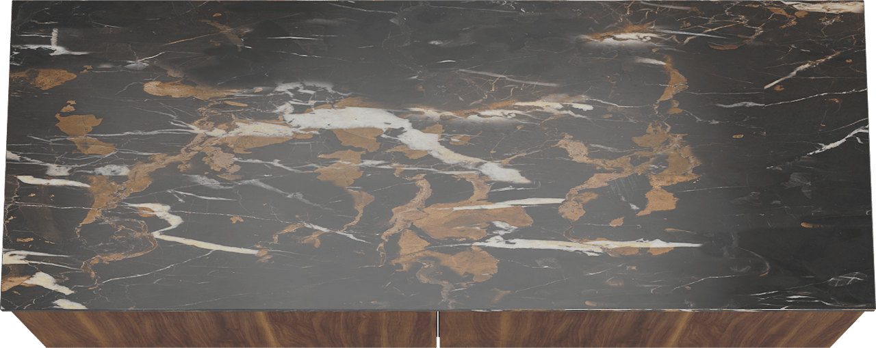 Balmani Sfera zwevend badmeubel 150 x 55 cm amerikaans notenhout met Stretto enkel of dubbel wastafelblad in marmer portoro gold