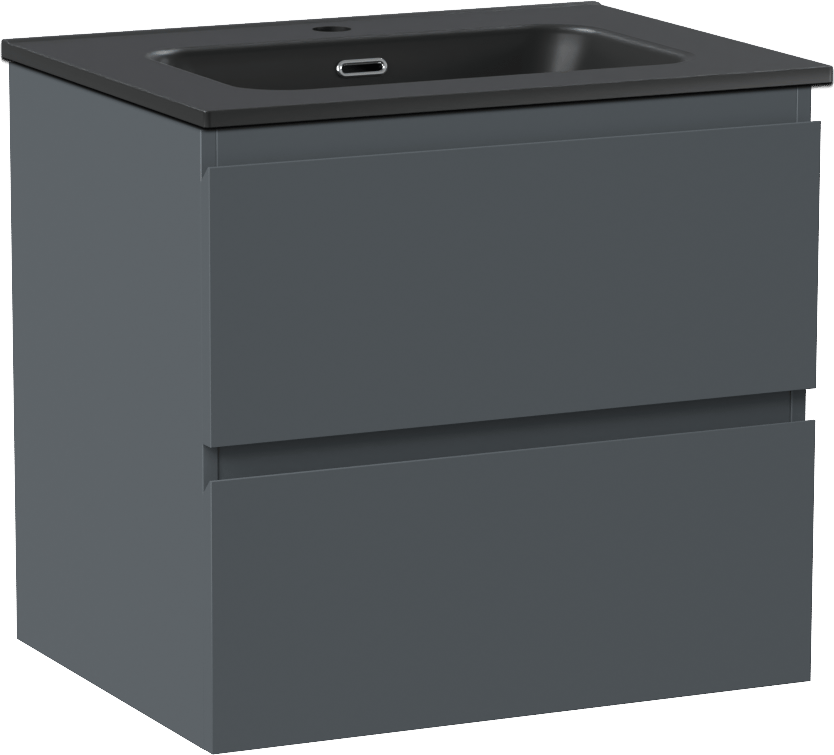Linie Lado zwevend badmeubel 60 x 46 cm blauw antraciet met Baro enkele wastafel in porselein mat zwart