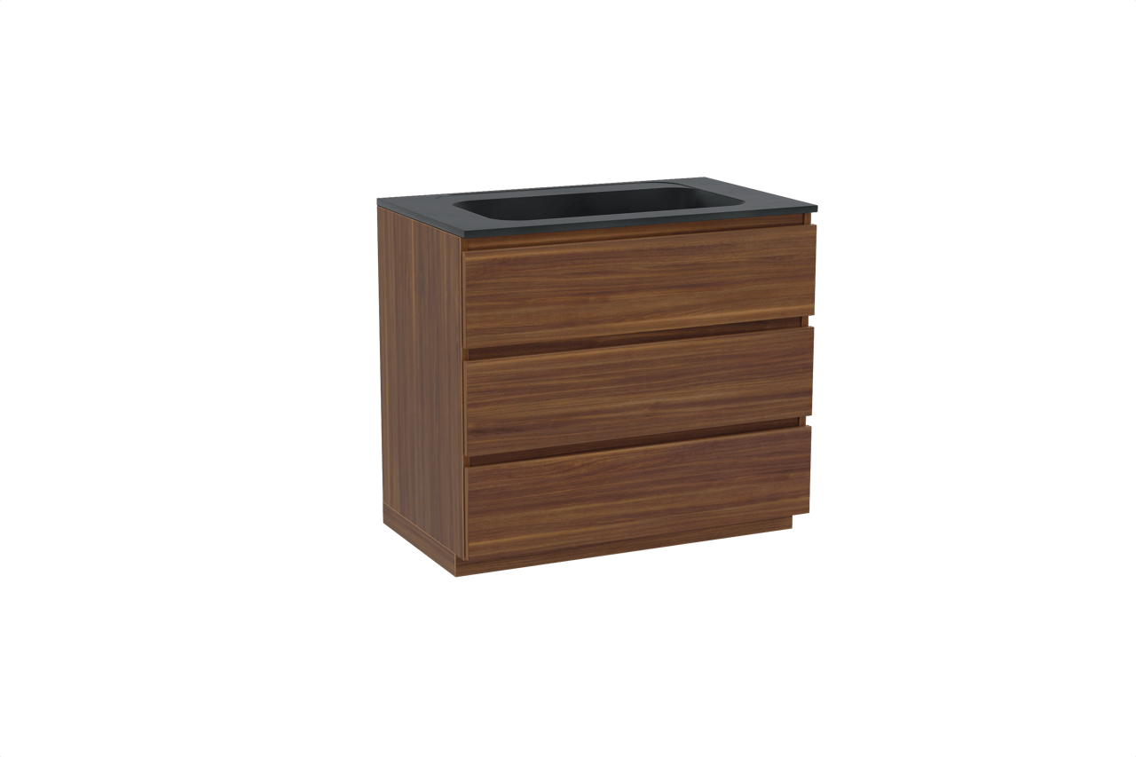 Balmani Lucida meuble salle de bains à poser 90 x 55 cm noyer américain avec Tablo Strada plan simple en marbre composite noir mat