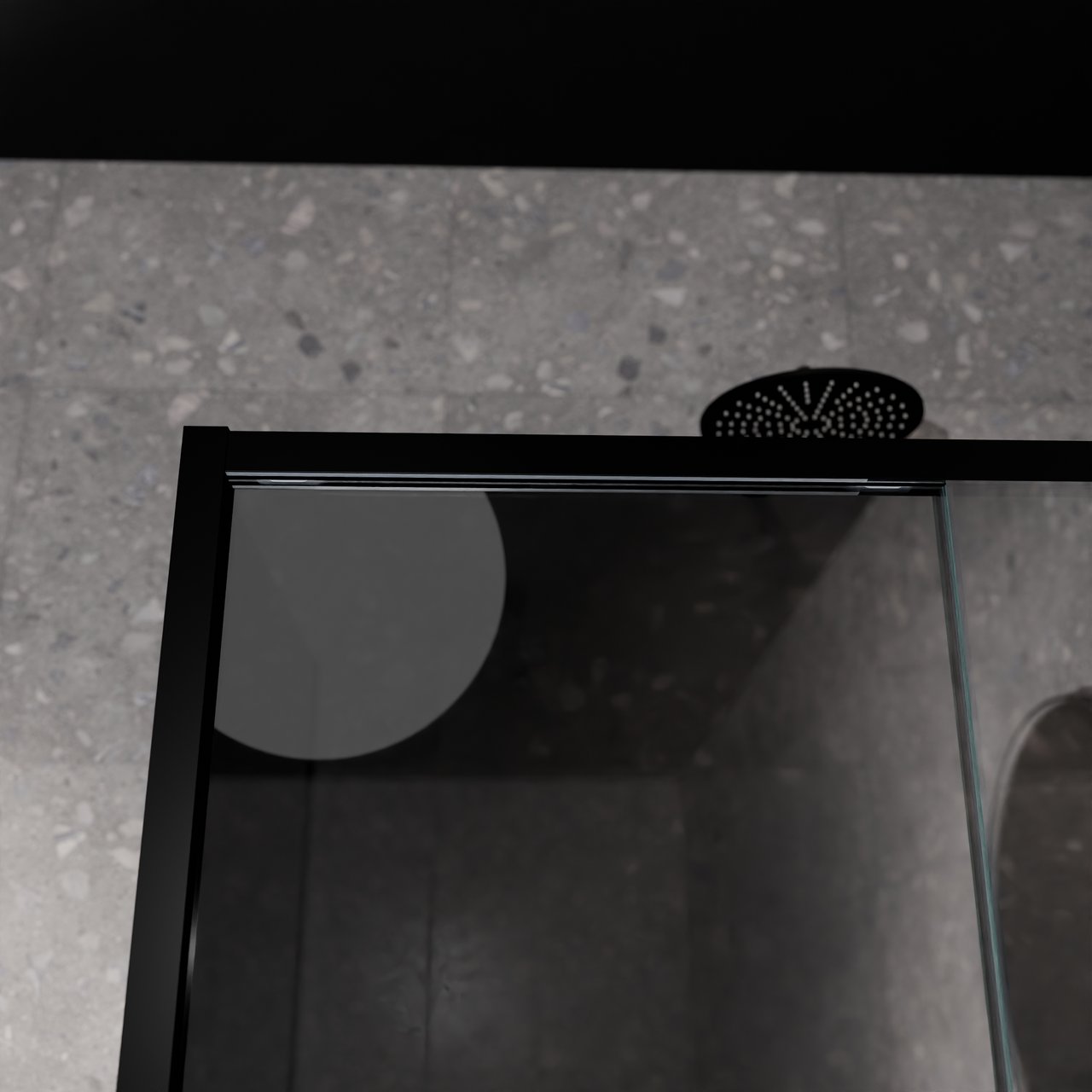 Balmani Senses Design douche d'angle avec porte coulissante à droite et paroi latérale fixe, 140 x 80 cm, Verre miroir reflex, Profil Noir mat