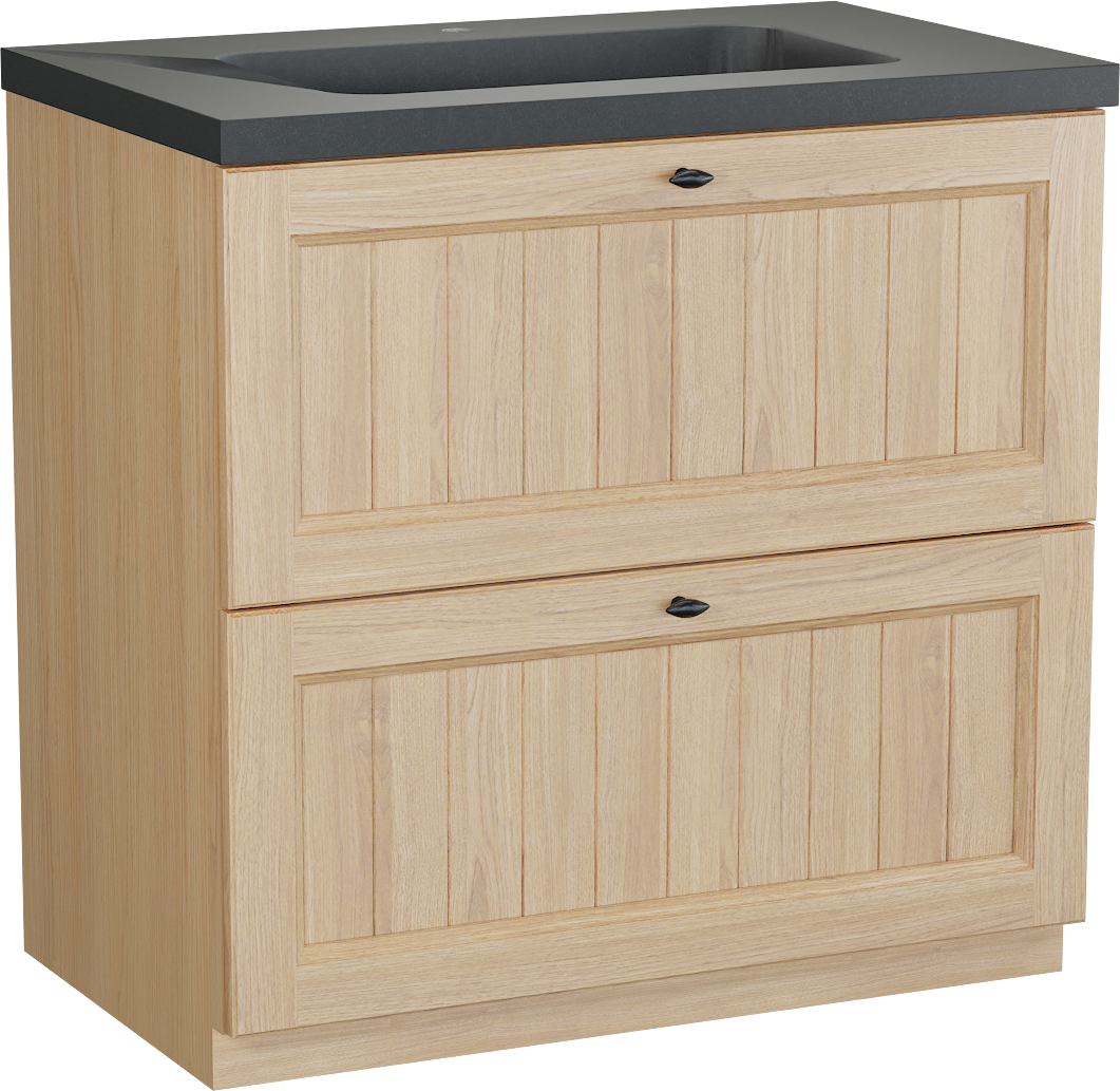 Balmani Lemon staand badkamermeubel 90 x 55 cm, fineer natuur eik met Napoli enkele wastafel in graniet zwart