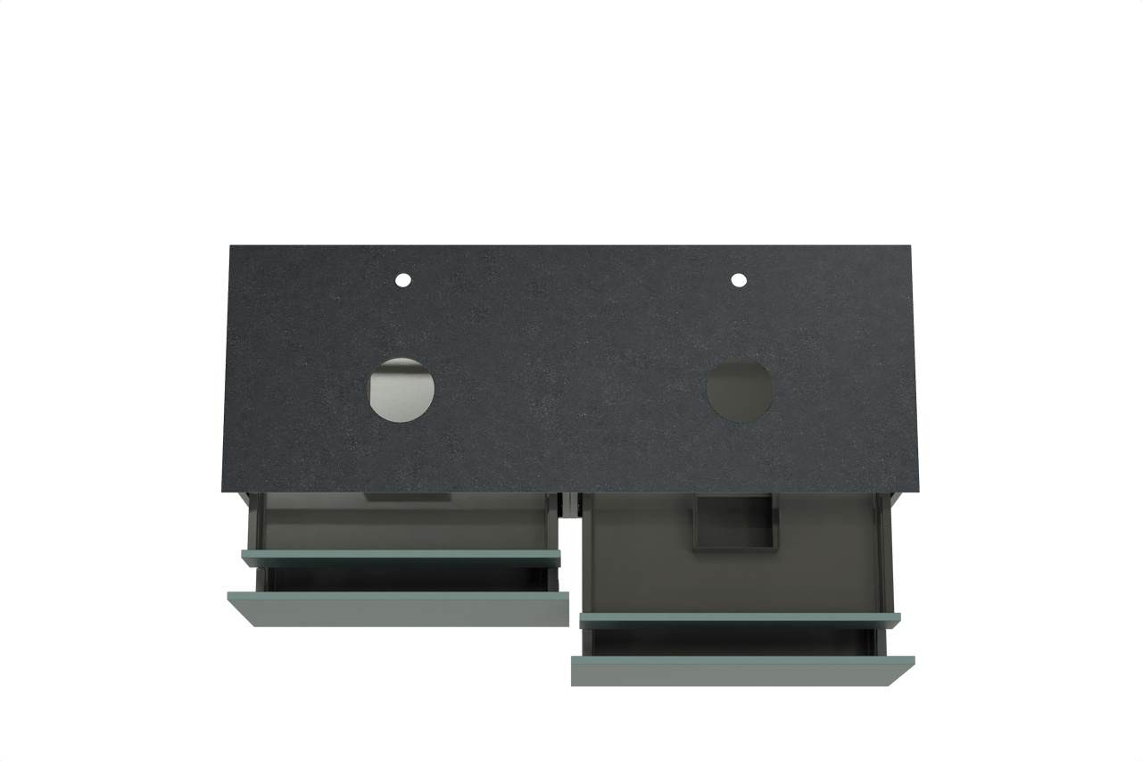 Balmani Sfera zwevend badkamermeubel 150 x 55 cm forest met Facetta dubbel tablet in graniet zwart