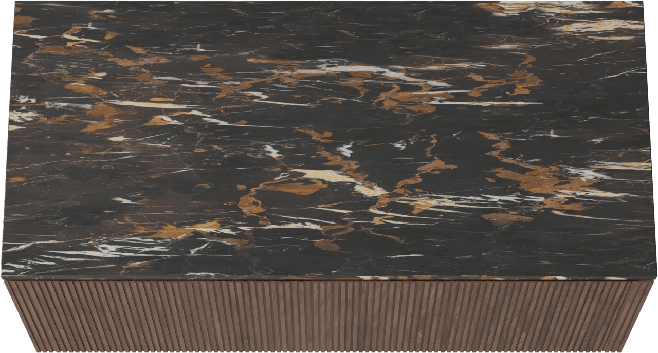 Balmani Eclips meuble salle de bains suspendu 120 x 55 cm Noyer américain avec Stretto tablette simple en Portoro Gold marbre, Nervure droite symétrique verticale