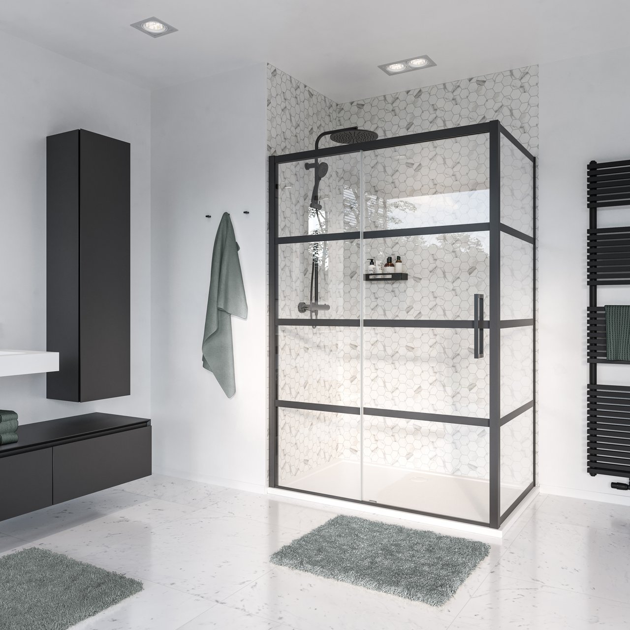 Luca Varess Senses douchehoek met linkse schuifdeur en vaste zijwand 160 x 90 cm Lined glas mat zwart profiel