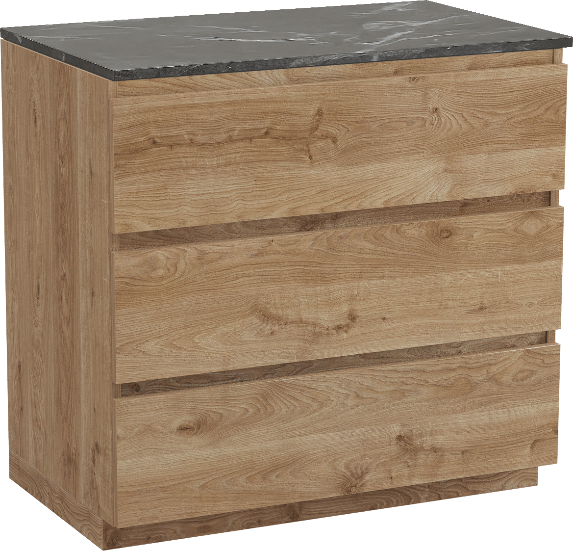 Balmani Lucida staand badmeubel 90 x 55 cm ruw eiken met Stretto enkel wastafelblad in marmer pietra grey