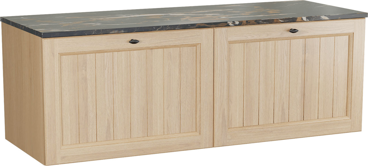 Balmani Lemon zwevend badkamermeubel 150 x 55 cm, fineer natuur eik met Stretto enkel of dubbel tablet in portoro gold