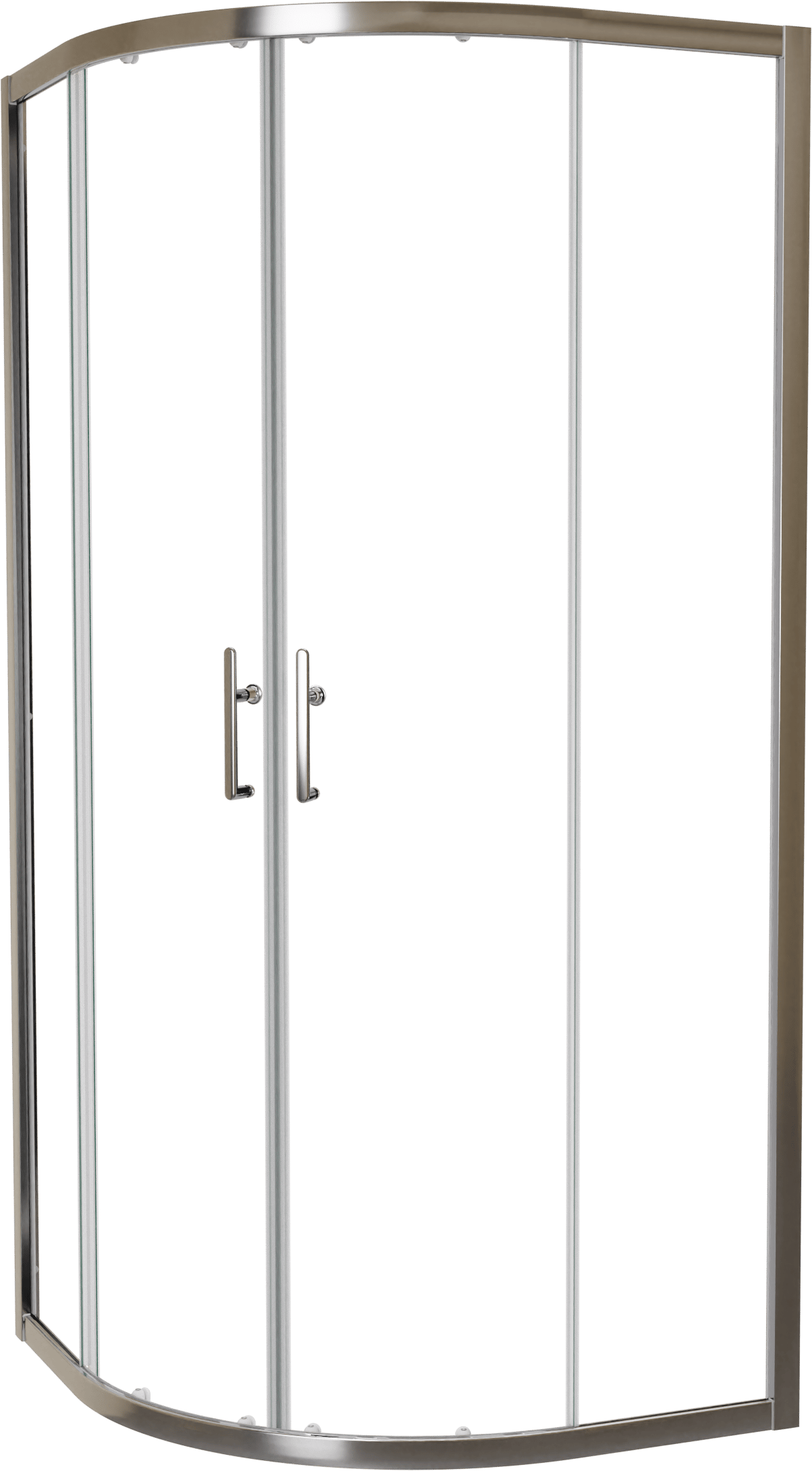 Linie Cadiz douchecabine met hoekinstap en dubbele schuifdeur kwartrond 90 x 90 cm helder glas Brushed Chrome profiel