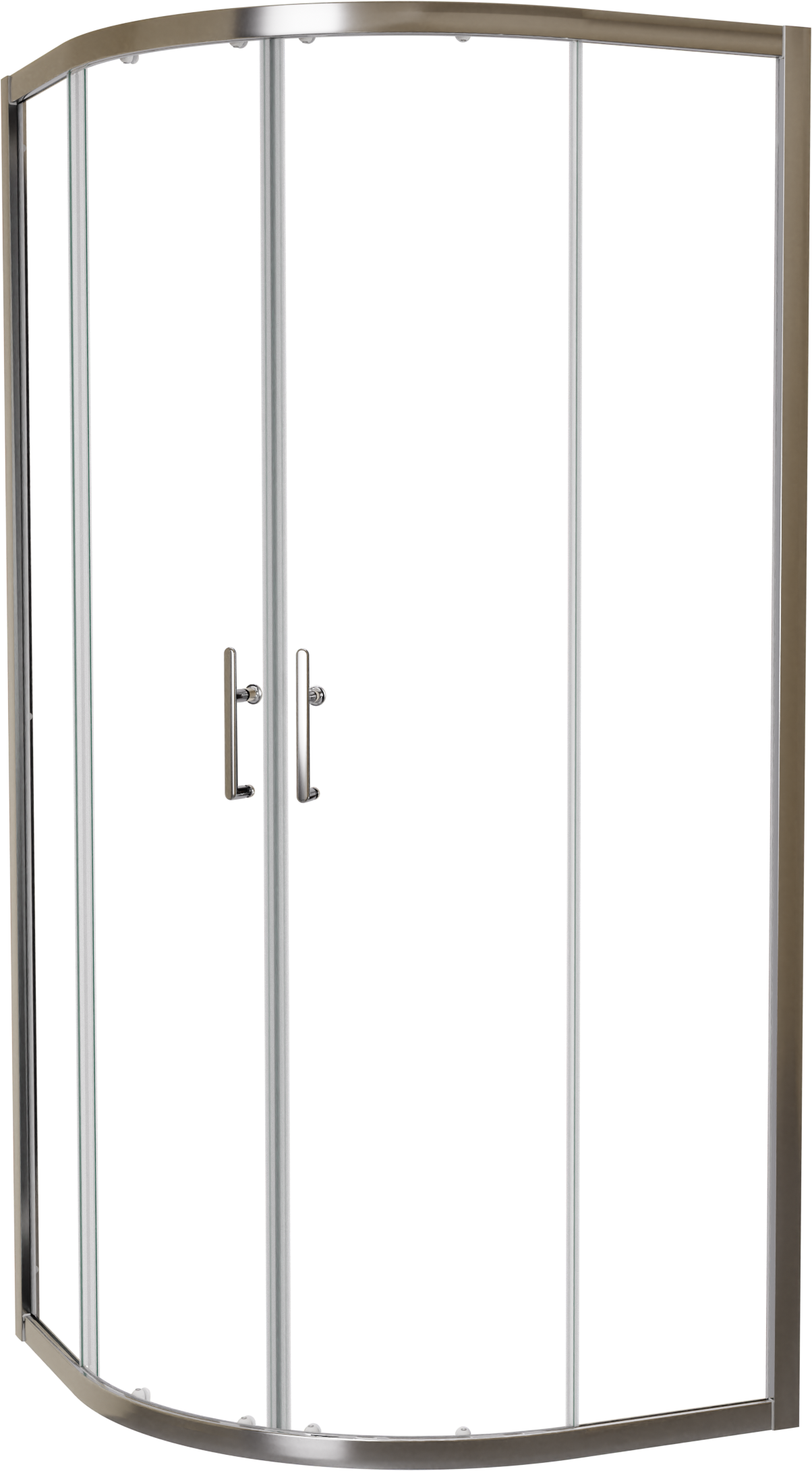 Linie Cadiz paroi d'angle avec entrée d'angle avec 2 portes coulissantes quart de rond 90 x 90 cm Verre transparent profil chrome brossé