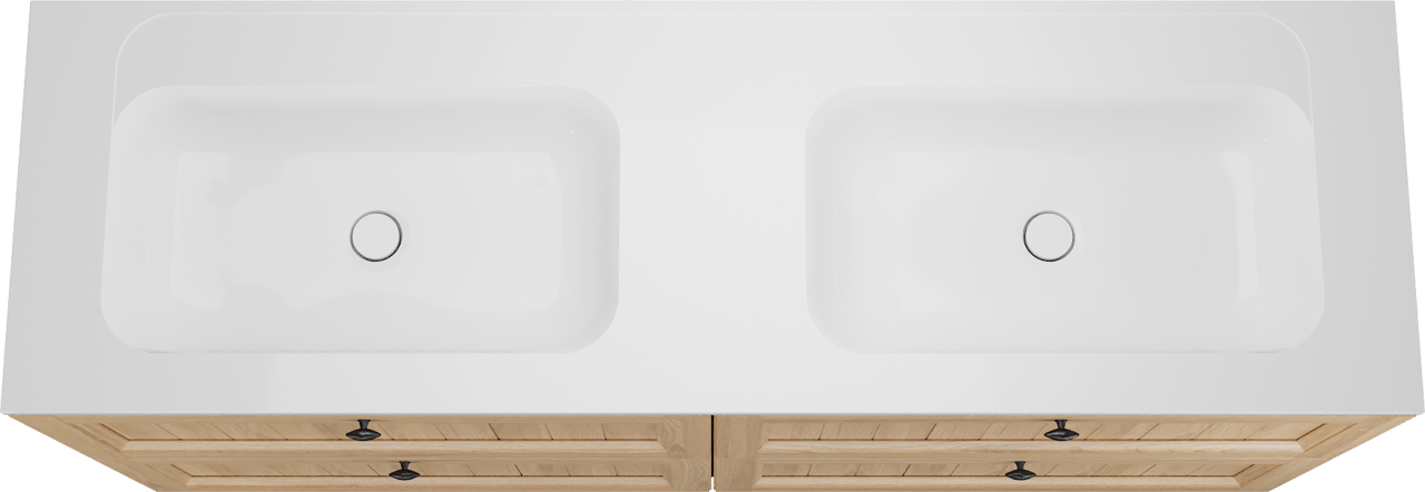 Balmani Lemon freistehendes Möbelstück Set: 180 x 55 cm, Naturbelassene Eiche Furnier, mit Tablo Strada Doppelwaschtisch, Weiß glänzend