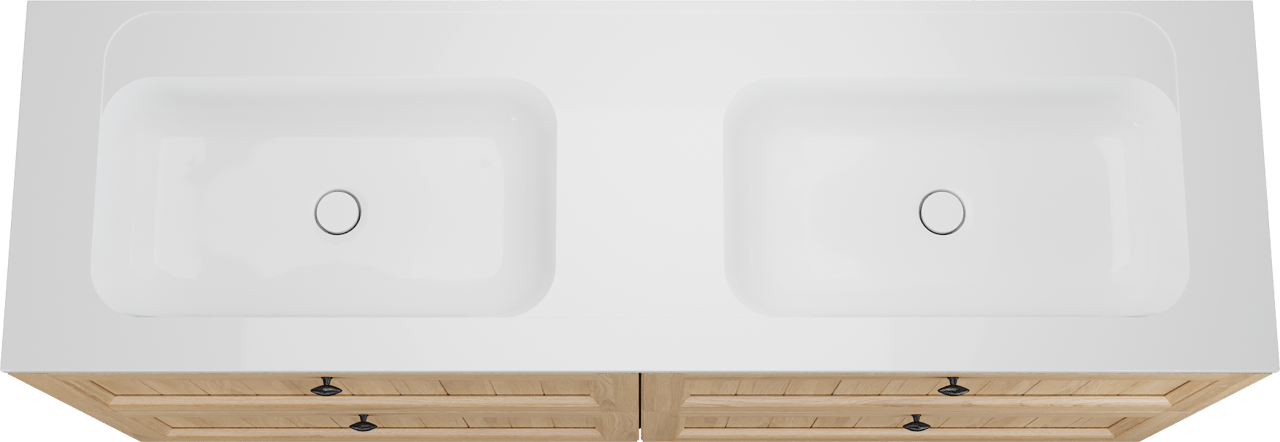 Balmani Lemon staand badkamermeubel 180 x 55 cm, fineer natuur eik met Tablo Strada dubbele wastafel in glanzend wit