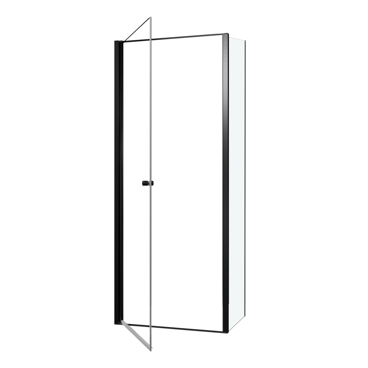 Luca Varess Kuresa coin-douche porte pivotante avec paroi latérale fixe 85 x 80 x 200 cm verre transparent et profil noir mat