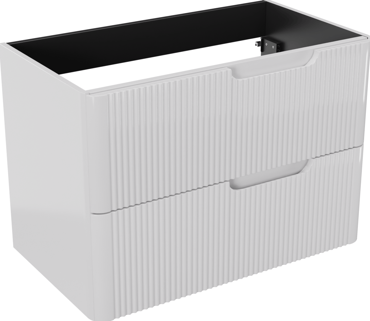 Linie Curvo zwevende wastafelonderkast 80 x 46 cm Hoogglans Wit 2 lades vert. sym. Groef