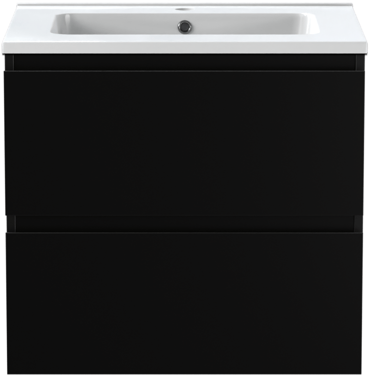 Linie Lado zwevend badmeubel 60 x 46 cm mat zwart met Vano enkele wastafel in composietmarmer hoogglans wit