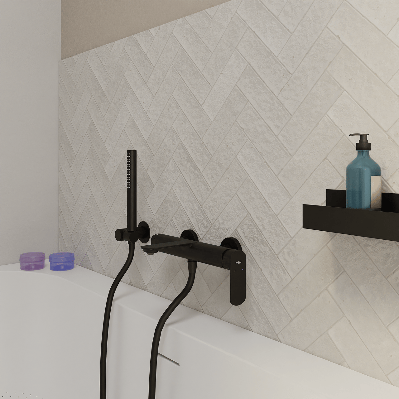 Blaufoss Bodan Mischarmatur Wandmontage Aufputz Badewannenarmatur Schwarz Matt