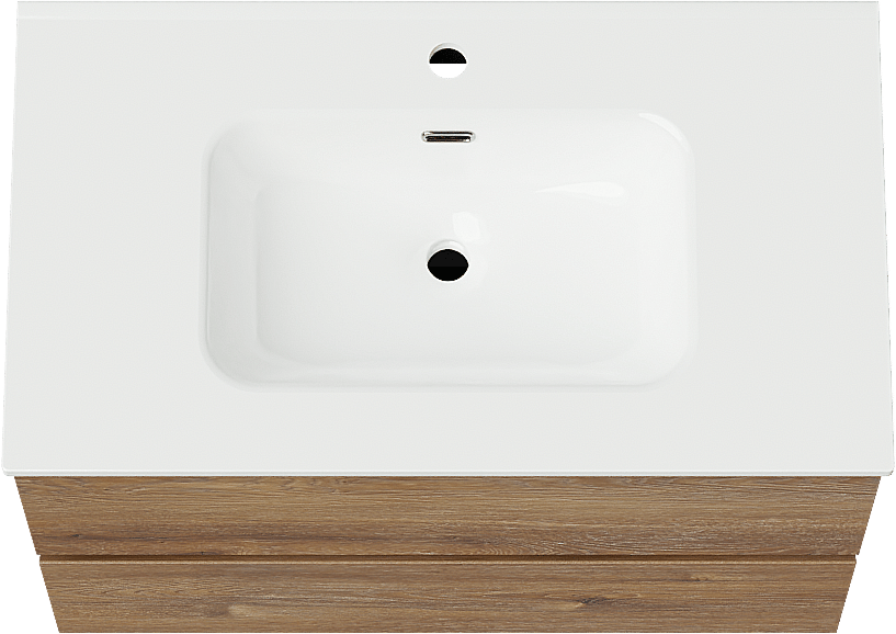 Linie Lado meuble salle de bains suspendu 80 x 46 cm chêne brun avec Baro plan simple en porcelaine blanc brillant