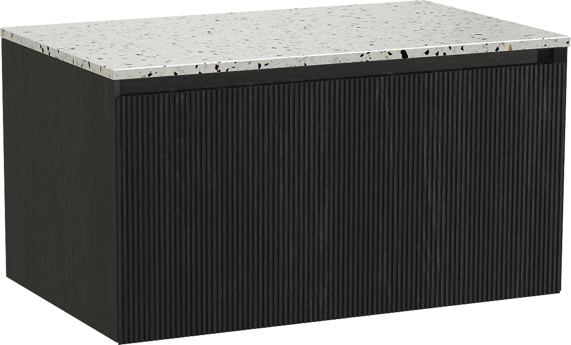 Balmani Fila meuble salle de bains suspendu 90 x 55 cm chêne noir avec Stretto tablette simple en blanc/noir mat terrazzo, Nervure droite symétrique verticale