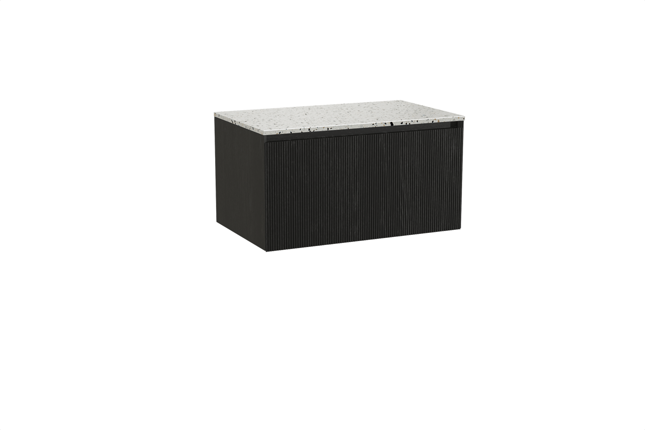 Balmani Fila meuble salle de bains suspendu 90 x 55 cm chêne noir avec Stretto tablette simple en blanc/noir mat terrazzo, Nervure droite symétrique verticale