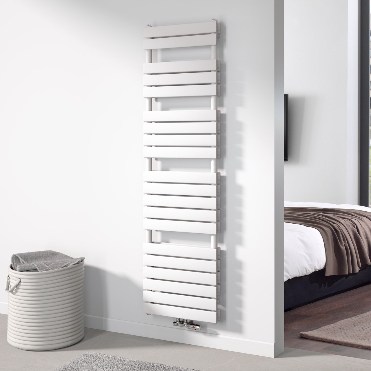 Vipera Vulcan dubbele handdoekradiator 50 x 183,5 cm centrale verwarming mat wit zij- en middenaansluiting 1.608W