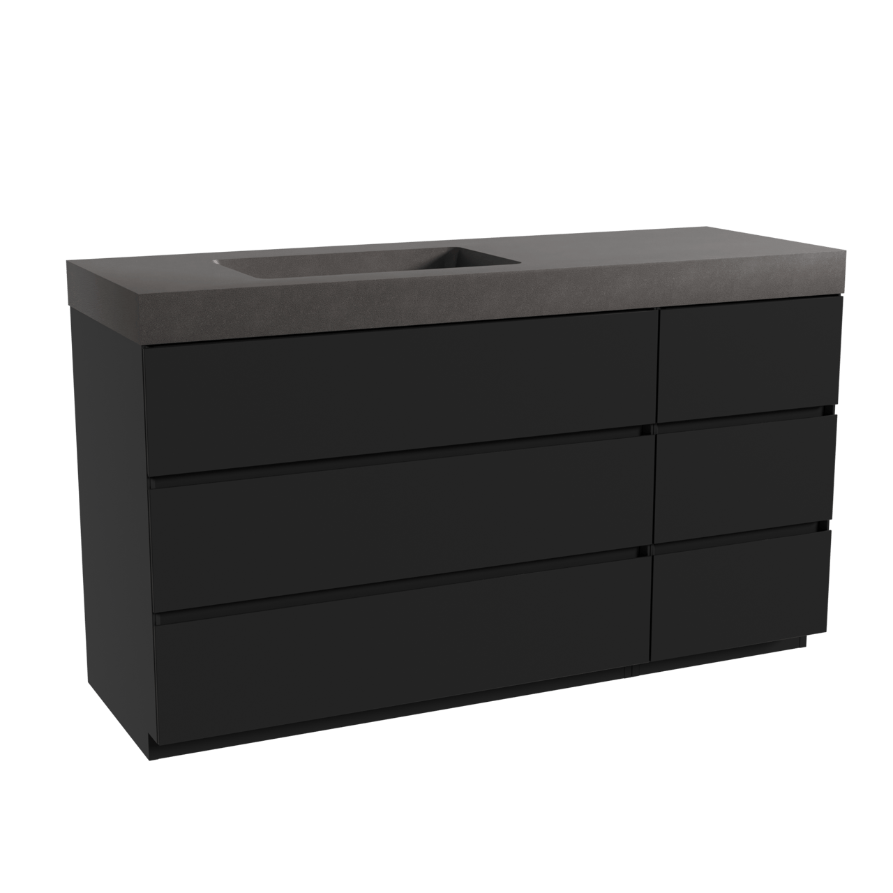 Storke Edge freistehendes Möbelstück Set: 150 x 52 cm, Schwarz matt, mit Scuro High Waschtisch links, Quarz Schwarz matt