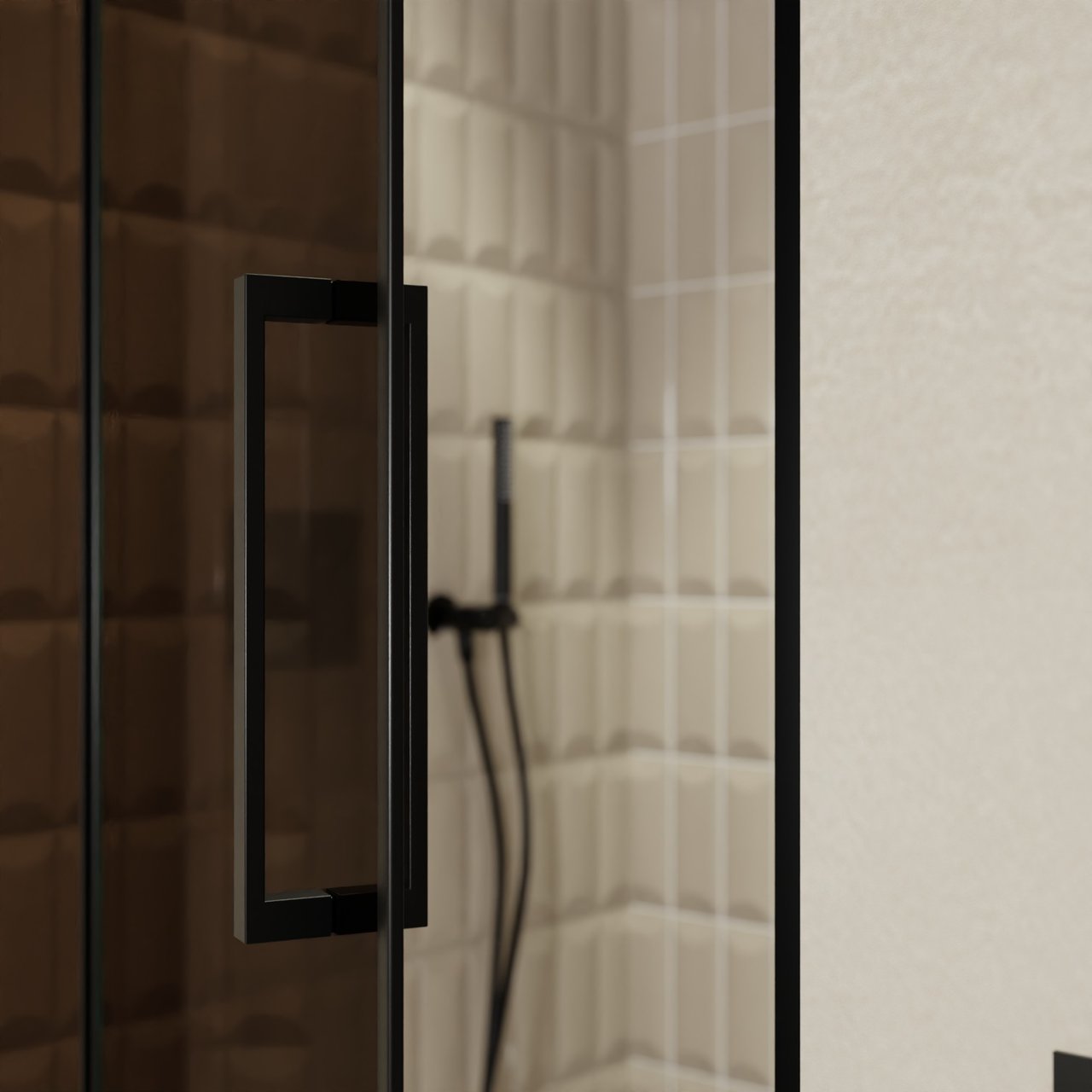 Balmani Senses Design porte pivotante à gauche 100 cm x 210 cm verre Bronze, Profil noir, coating inclus