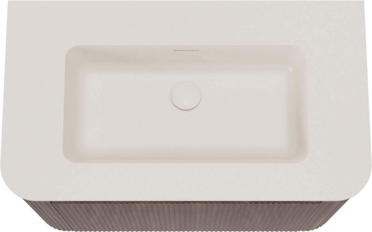 Storke Soft hängendes Möbelstück Set: 80 x 46 cm, Nussbaum, mit Mata Soft Einzelwaschtisch Solid Surface Beige Granit, Vertikale symmetrische gerade Rippe