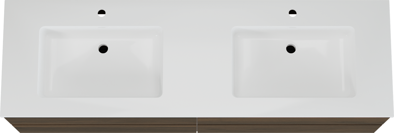 Storke Edge meuble salle de bains suspendu 170 x 52 cm noyer avec Bilia double vasque en marbre composite blanc brillant