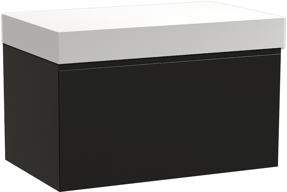 Balmani Idra by Mitra meuble salle de bains suspendu 90 x 55 cm noir mat avec Dominus tablette simple en solid surface blanc mat