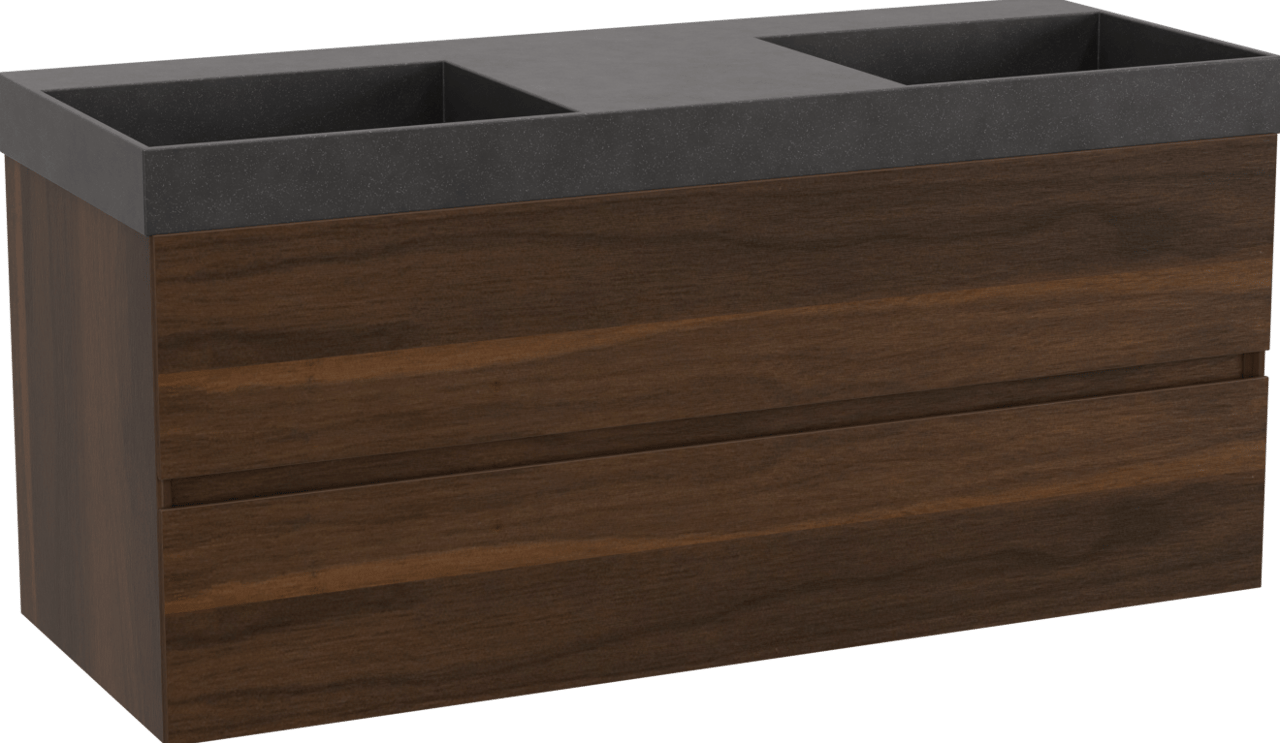 Storke Edge meuble salle de bains suspendu 120 x 46 cm noyer avec Jura double vasque en quartz noir mat