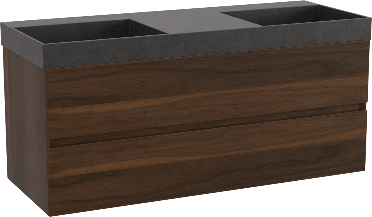 Storke Edge meuble salle de bains suspendu 120 x 46 cm noyer avec Jura double vasque en quartz noir mat