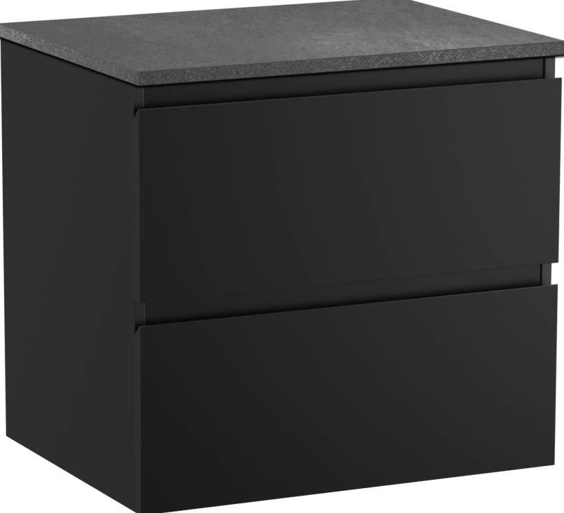 Linie Lado zwevend badmeubel 60 x 46 cm mat zwart met Lado enkel wastafelblad in melamine grijze leisteen