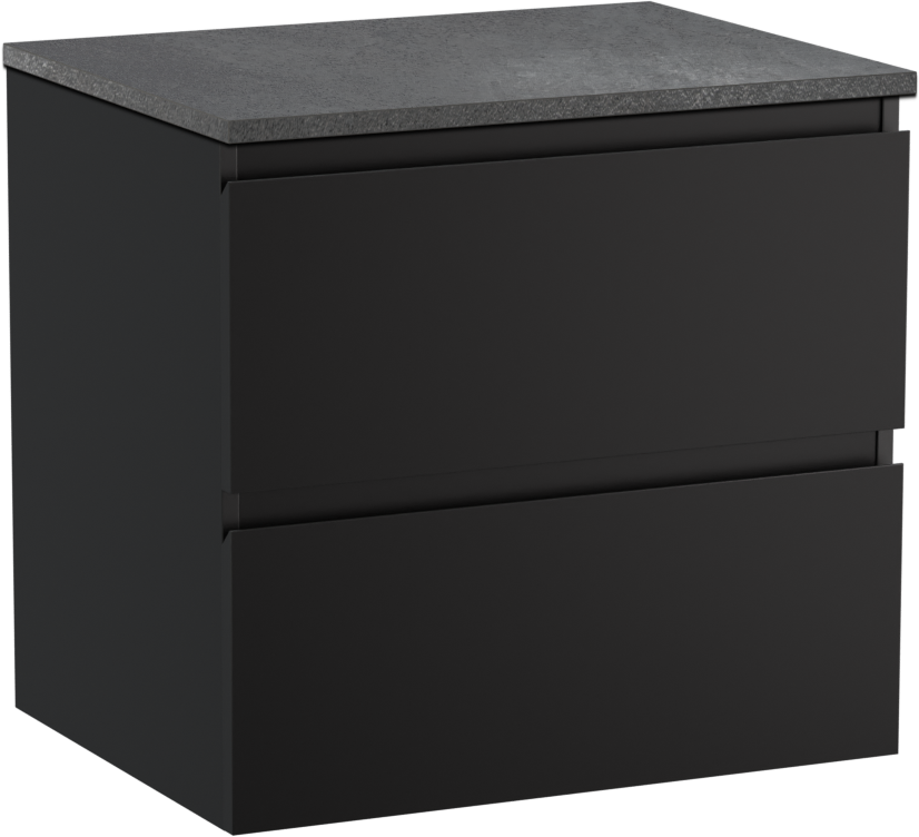 Linie Lado meuble salle de bains suspendu 60 x 46 cm noir mat avec Lado tablette simple en mélaminé ardoise gris