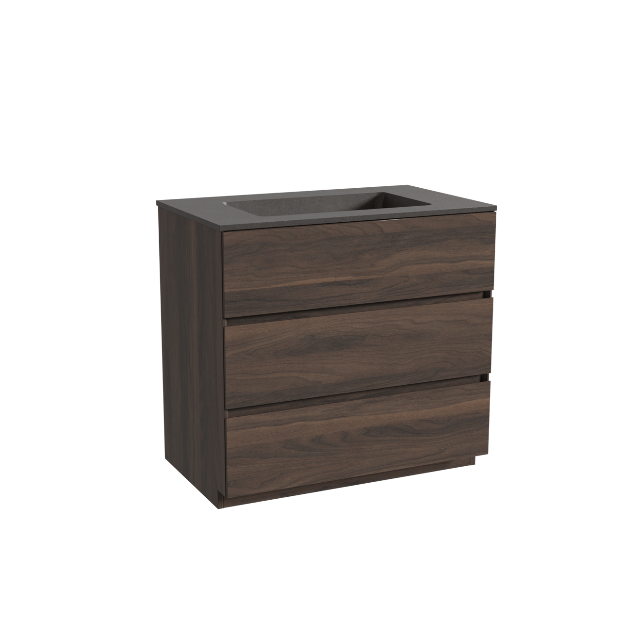 Storke Edge freistehendes Möbelstück Set: 85 x 52 cm, Nussbaum, mit Scuro Einzelwaschtisch, Quarz Schwarz matt