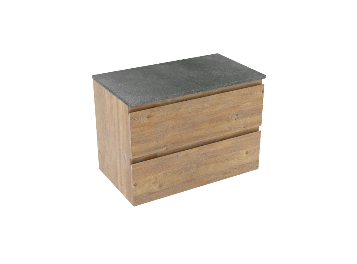 Linie Lado meuble salle de bains suspendu 80 x 46 cm chêne naturel avec Lado tablette simple en mélaminé ardoise gris