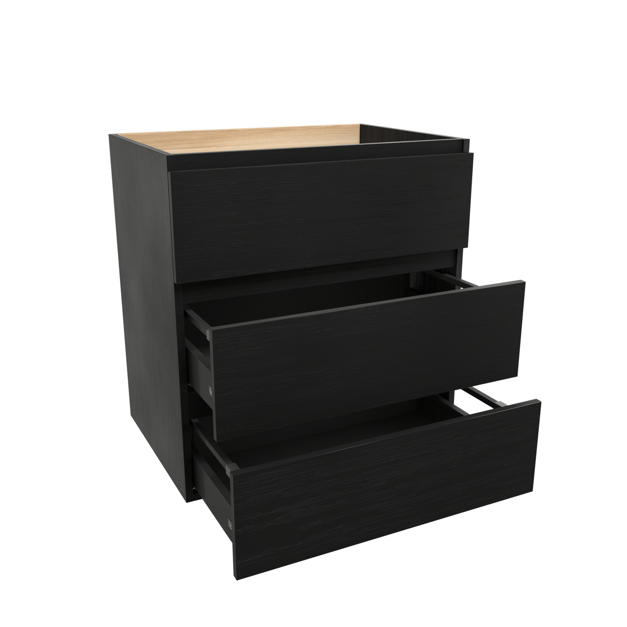 Balmani Lucida stehender Waschbeckenunterschrank: 75 x 55 cm, Eiche Schwarz, 3 Schubladen