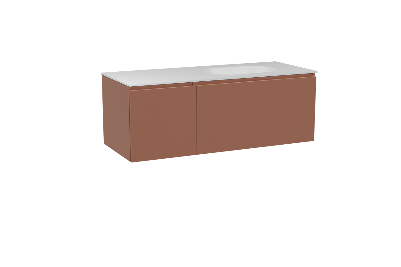 Balmani Sfera meuble salle de bains suspendu 135 x 55 cm cotto avec Tablo Oval vasque asymétrique droite en solid surface blanc mat